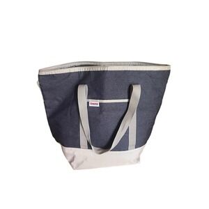 Costco Insulated Cooler Tote Bag Navy Gray Thermal Grocery Picnic Beach Zip Top